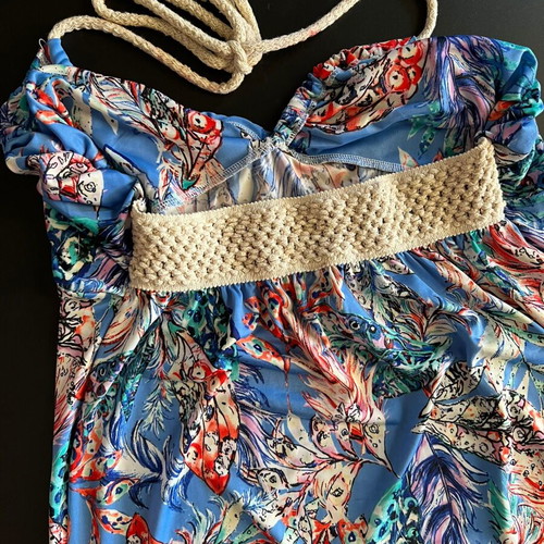 Maxi dress strapless used, blue floral, size M