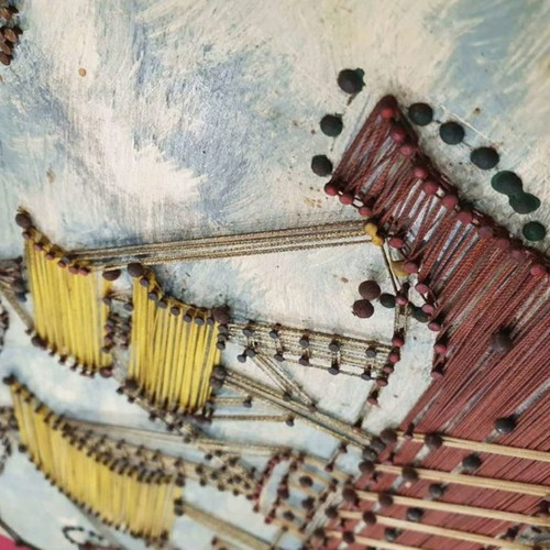 Handmade painting used with ship, nails and threads
