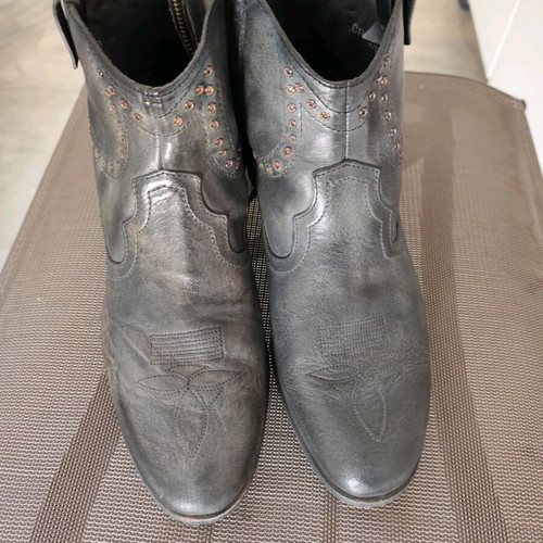 Cowboy boots used, leather gray size 40, 3cm heel