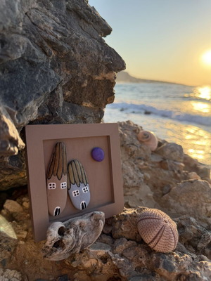 Wooden Handmade Frame with Sea Materials 11.8x11.8 cm