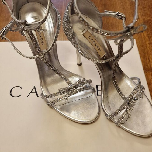 Casadei silver T-strap sandals like new, size 37, stiletto heel