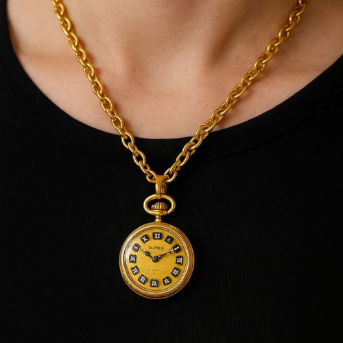 Pocket watch Herma Antichoc 1950-60 used, winding, gold-plated