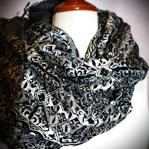 Siam Silk Black Batik Scarf 1.5x0.45m New