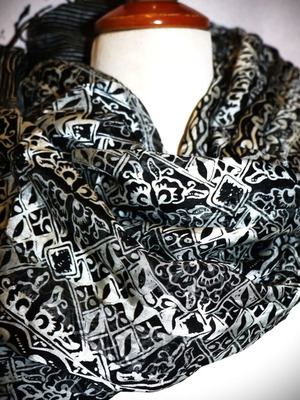 Siam Silk Black Batik Scarf 1.5x0.45m New