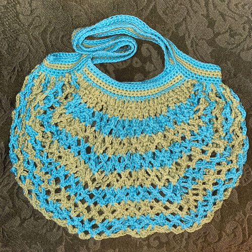 Handmade mesh market bag blue and green stripes, new