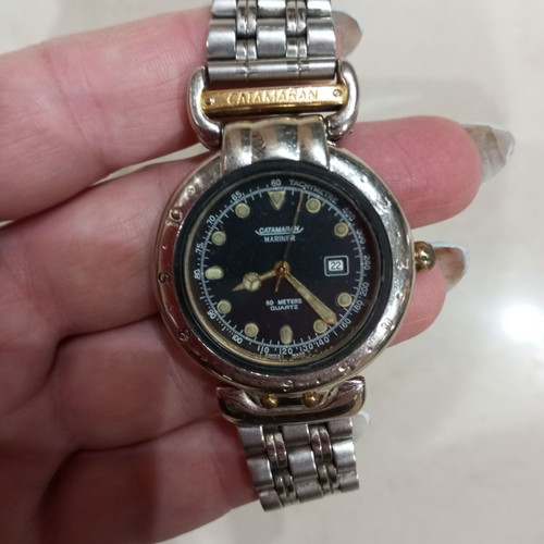 Catamaran Mariner wristwatch used, black dial, bracelet