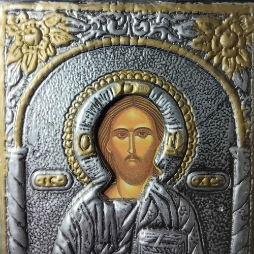 Christ icon with silver plating new, medium size
