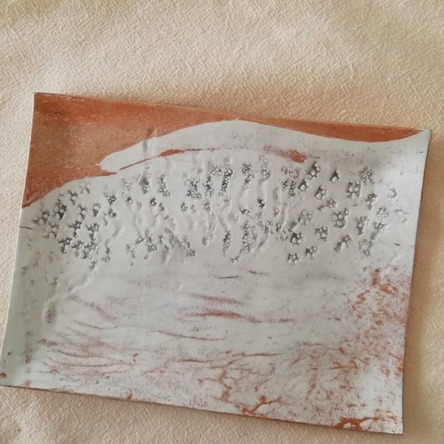 Handmade ceramic plate like new, multicolor clay and glaze