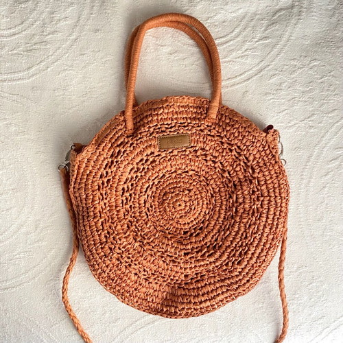 Kbas round straw bag like new with strap and zipper