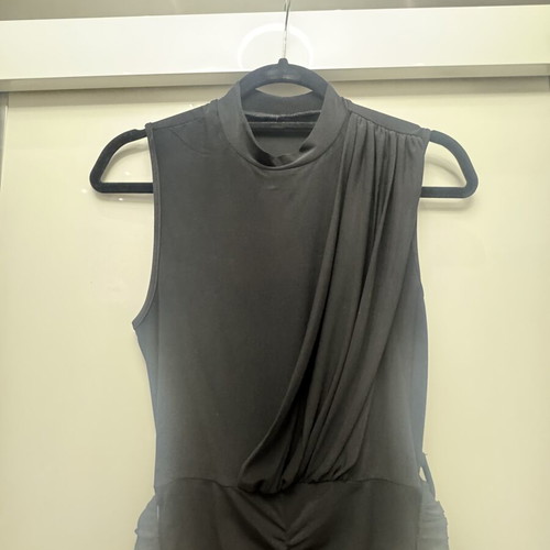 Black midi dress size S with ruching and elastic fabric, like new