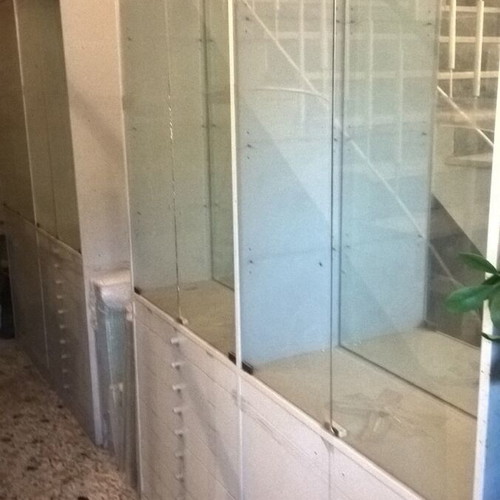 Display cabinet used with internal lighting, wood, lacquer and glass