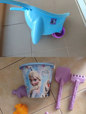 Frozen Elsa & Anna σετ σαν καινούργιο με καρότσι, κουβά και εργαλεία θάλασσας