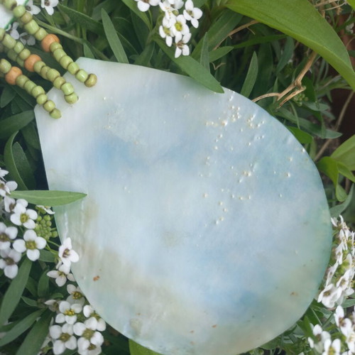 Boho necklace with natural shell and green enamel, like new