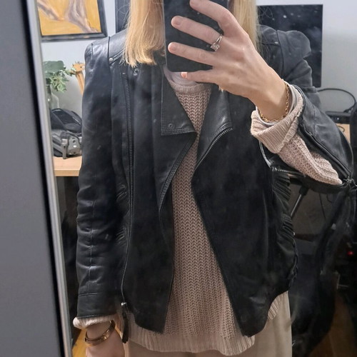Biker jacket sheepskin Zara used, black, size S