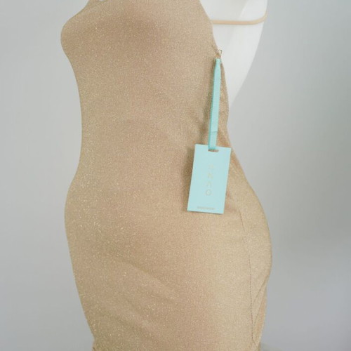 Mini dress gold new, size S, spaghetti strap backless