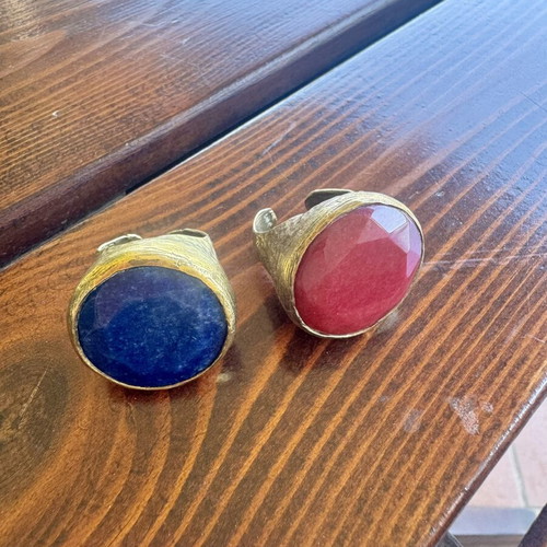 Tiklari Moroccan Turkish rings set used, gold-plated brass with semi-precious stones