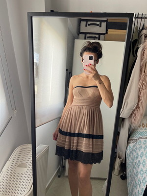 Mini tulle strapless dress like new, black and beige