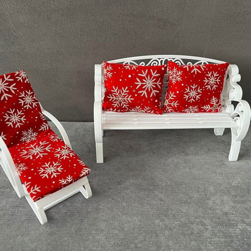 Christmas doll furniture set with festive cushions, new