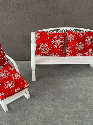 Christmas doll furniture set with festive cushions, new