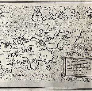 Χάρτης της Κρήτης ξυλογραφία του τέλους 19ου αιώνα αρχικά ο χαρτης χαράχθηκε στη Βενετία το 1562 από τον ferrndus Bertellus 15x11cm