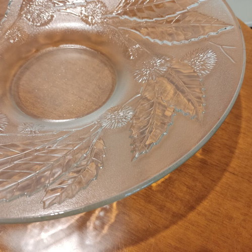 Luminarc vintage glass fruit bowl with embossed leaf and chestnut design, 34cm