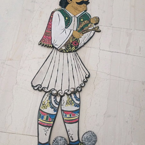 Handmade wooden shadow theatre figure Barbá Giórgis used