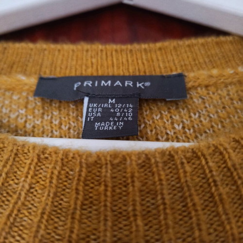 Primark pullover size medium like new, mustard and white