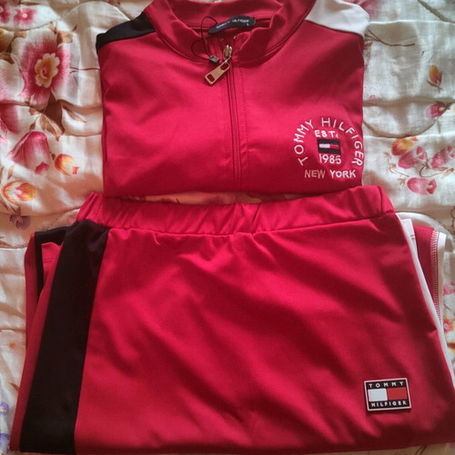 Tommy Hilfiger set long skirt with crop top and jacket like new, red