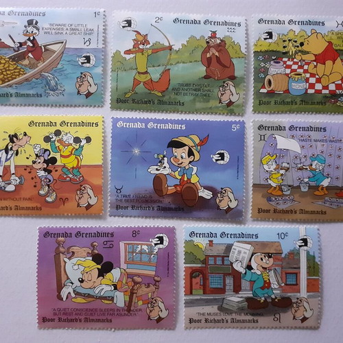 Walt Disney Poor Richard's Almanacks Stamp Set 8 Mint
