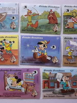 Walt Disney Poor Richard's Almanacks Stamp Set 8 Mint