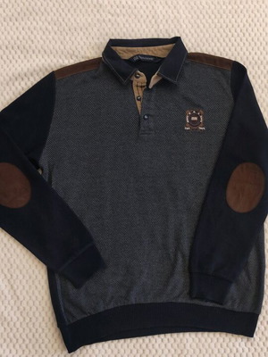 Monte Napoleone men's XL wool polo collar sweater like new, gray and blue