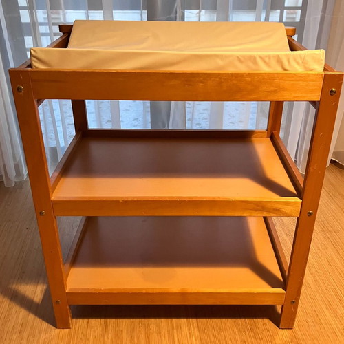 Wooden multipurpose changing table used with mattress