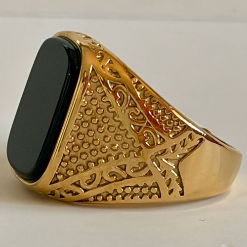 Black Onyx Style Signet Ring gold plated 316L stainless steel US size 12