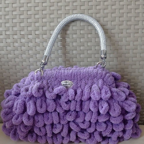 Handmade Puffy Bag 20cm with Metal Frame Purple