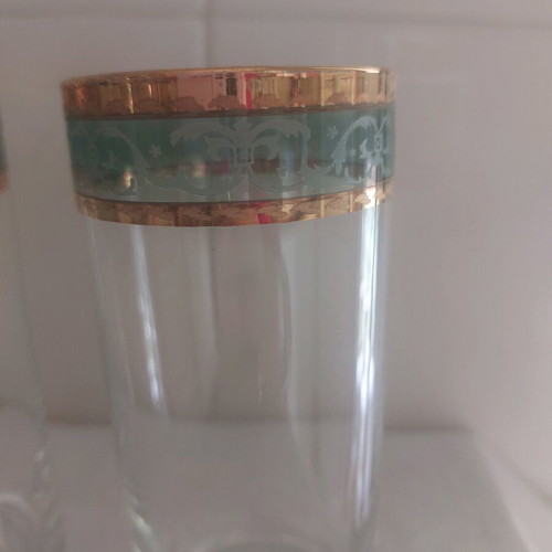 Venetian crystal water glasses with 22 karat gold leaf, new, set of 6