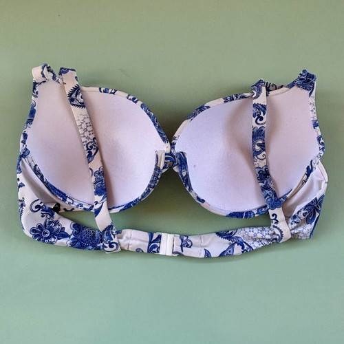 Calzedonia swimwear top, white and blue pattern with sequins, XL-XXL