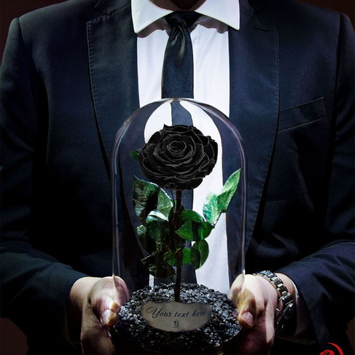 Black Eternal Rose in Large Glass Dome made to order