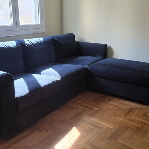 Sofa with storage ottoman, dark blue