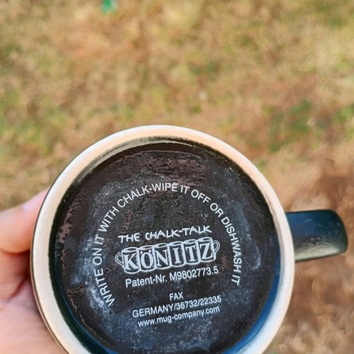 Chalk Talk mug used, personalized with chalk notes