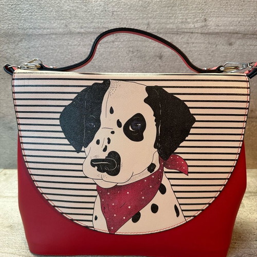 Dalmatian Dogo women's handbag like new, vegan leather, white and red