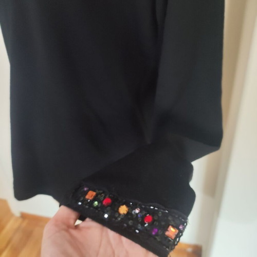 Frenci & Gio black merino wool sweater with decorative stones new