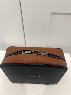 Lanvin Leather Toiletry Bag New Black and Brown