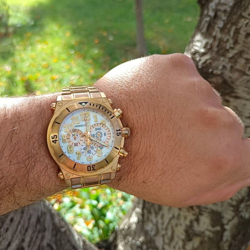 Jacques Farel stainless steel chronograph watch rose gold used