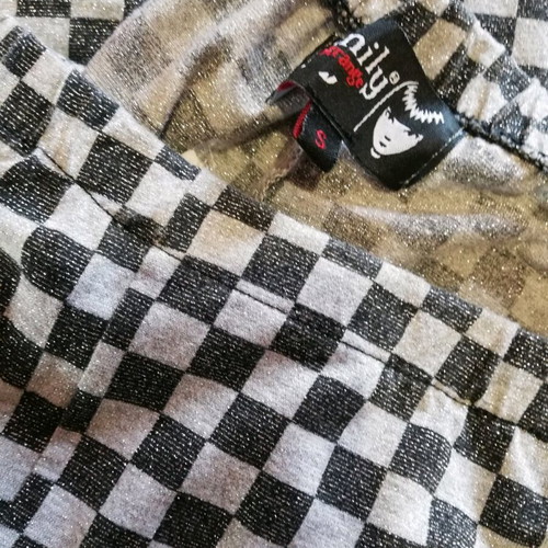 Emily the Strange checkered tights like new, black and silver, size Small