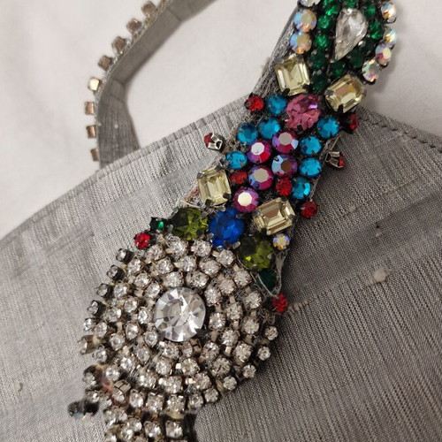 Zara silk and stone handbag used, silver multicolor