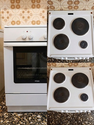 Pitsos електрическа печка употребявана, бяла, 4 котлона, просторна фурна