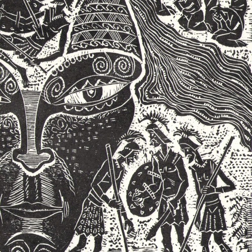 Handmade linocut illustration of Iliad Death of Hector new
