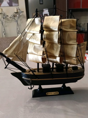 Wooden decorative ship like new with golden sails