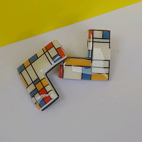 M-art S-tudio handmade earrings new with colorful Mondrian pattern