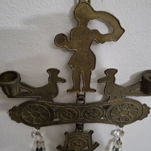 Bronze wall candle holder with enamel, vintage used